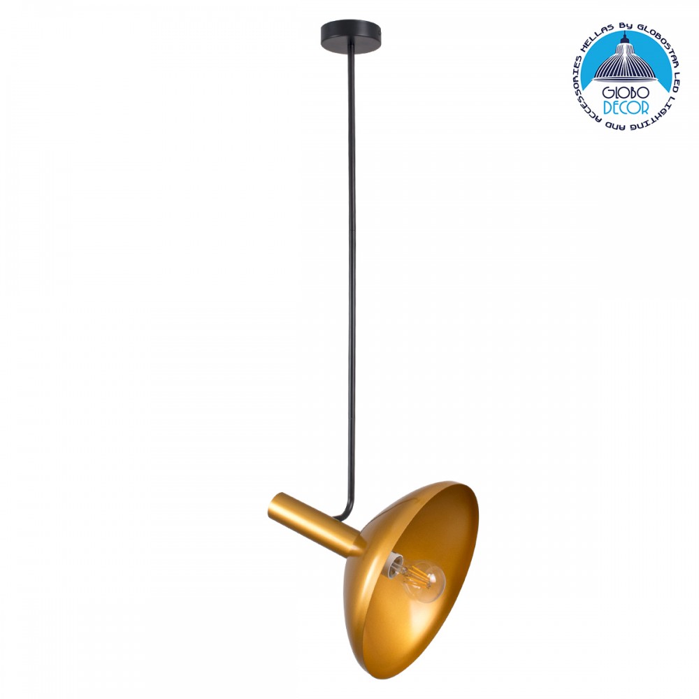 GloboStar® KATIE 00538 Μοντέρνο Φωτιστικό Οροφής Καμπάνα Μονόφωτο 1 x E27 IP20 Μαύρο & Χρυσό Μέταλλο - Μ30 x Π30 x Υ120cm