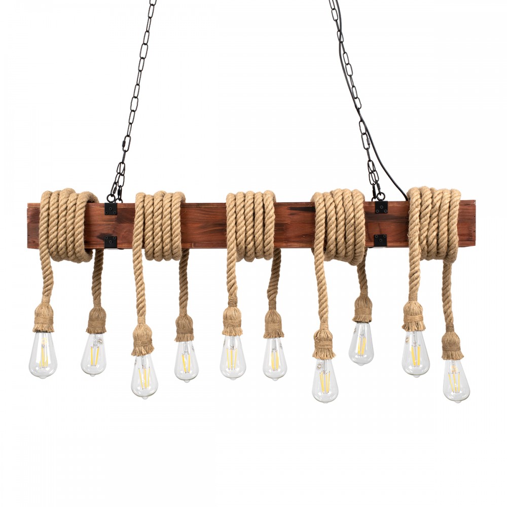 GLOBOSTAR® VIKING 00607 Vintage Κρεμαστό Φωτιστικό Οροφής με Ντουί 10 x E27 AC 220-240V IP20 - Καφε & Μπεζ - Μ108 x Π11 x Υ220cm