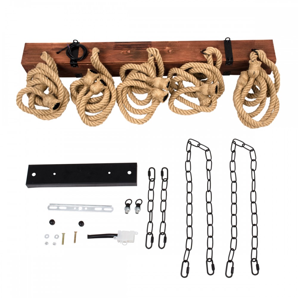 GloboStar® VIKING 00607 Vintage Κρεμαστό Φωτιστικό Οροφής Πολύφωτο 10 x E27 Σκούρο Καφέ Μεταλλικό Ξύλινο Ράγα Μ108 x Π11 x Υ96cm έως Y220cm max