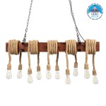 GloboStar® VIKING 00607 Vintage Κρεμαστό Φωτιστικό Οροφής Πολύφωτο 10 x E27 Σκούρο Καφέ Μεταλλικό Ξύλινο Ράγα Μ108 x Π11 x Υ96cm έως Y220cm max