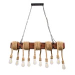 GloboStar® VIKING 00607 Vintage Κρεμαστό Φωτιστικό Οροφής Πολύφωτο 10 x E27 Σκούρο Καφέ Μεταλλικό Ξύλινο Ράγα Μ108 x Π11 x Υ96cm έως Y220cm max