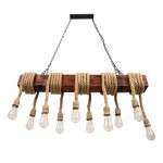 GloboStar® VIKING 00607 Vintage Κρεμαστό Φωτιστικό Οροφής Πολύφωτο 10 x E27 Σκούρο Καφέ Μεταλλικό Ξύλινο Ράγα Μ108 x Π11 x Υ96cm έως Y220cm max