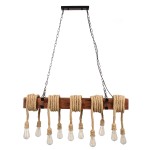 GloboStar® VIKING 00607 Vintage Κρεμαστό Φωτιστικό Οροφής Πολύφωτο 10 x E27 Σκούρο Καφέ Μεταλλικό Ξύλινο Ράγα Μ108 x Π11 x Υ96cm έως Y220cm max