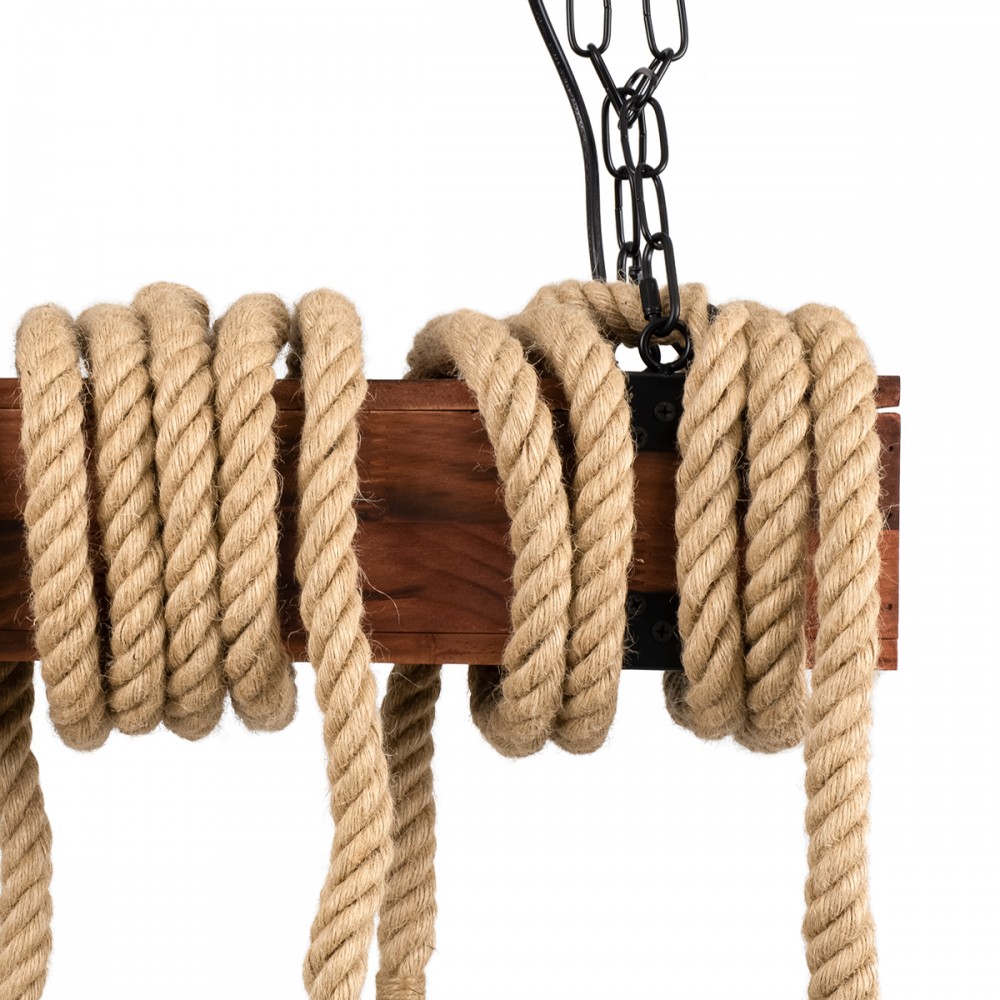 GloboStar® VIKING 00607 Vintage Κρεμαστό Φωτιστικό Οροφής Πολύφωτο 10 x E27 Σκούρο Καφέ Μεταλλικό Ξύλινο Ράγα Μ108 x Π11 x Υ96cm έως Y220cm max