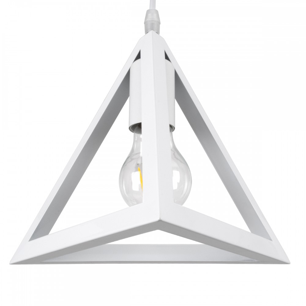 GloboStar® TRIANGLE 00612 Μοντέρνο Κρεμαστό Φωτιστικό Οροφής Δίφωτο 2 x E27 Λευκό Μεταλλικό Πλέγμα Μ60 x Π22 x Y130cm