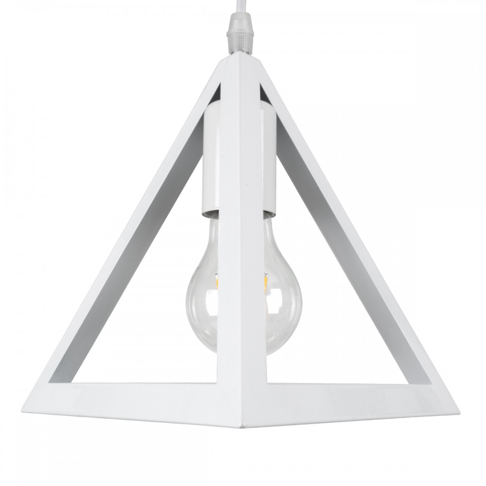 GloboStar® TRIANGLE 00612 Μοντέρνο Κρεμαστό Φωτιστικό Οροφής Δίφωτο 2 x E27 Λευκό Μεταλλικό Πλέγμα Μ60 x Π22 x Y130cm
