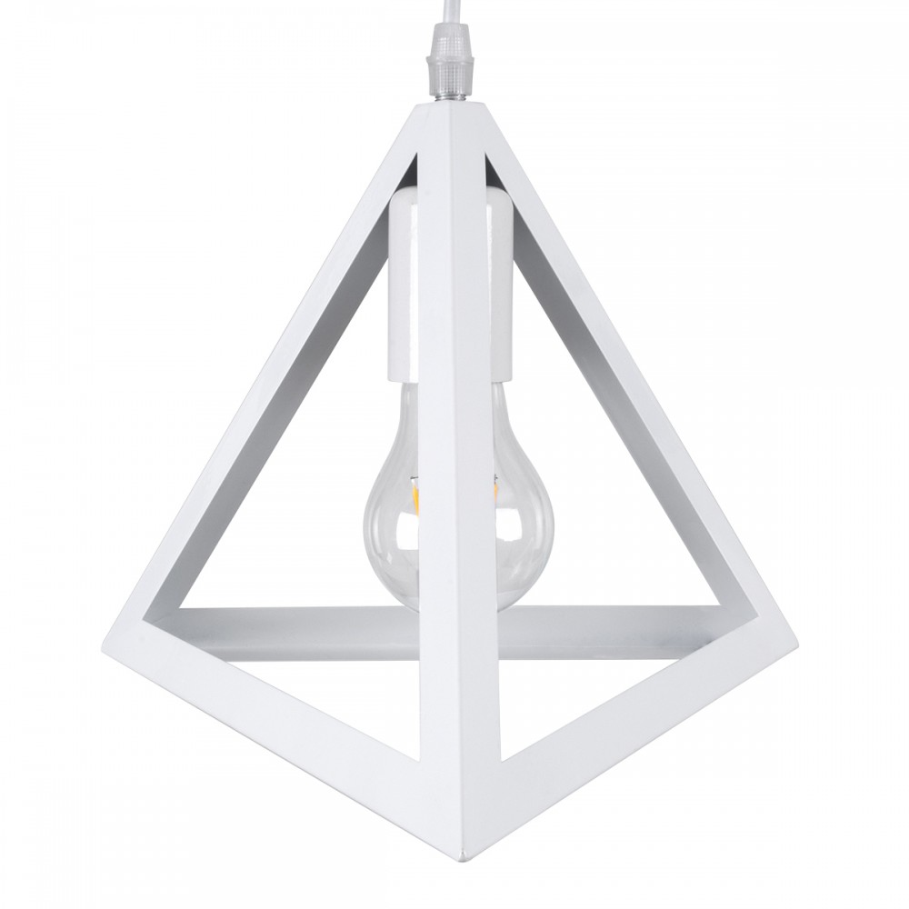 GloboStar® TRIANGLE 00612 Μοντέρνο Κρεμαστό Φωτιστικό Οροφής Δίφωτο 2 x E27 Λευκό Μεταλλικό Πλέγμα Μ60 x Π22 x Y130cm