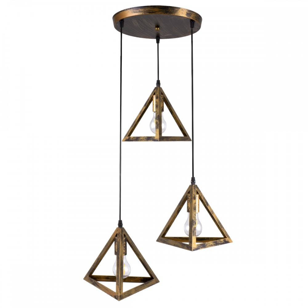 GloboStar® TRIANGLE 00619 Μοντέρνο Κρεμαστό Φωτιστικό Οροφής Τρίφωτο 3 x E27 Μπρούτζινο Μεταλλικό Πλέγμα Φ49 x Y130cm