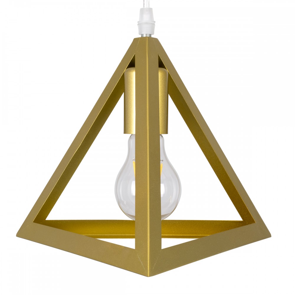 GloboStar® TRIANGLE 00620 Μοντέρνο Κρεμαστό Φωτιστικό Οροφής Τρίφωτο 3 x E27 Χρυσό Μεταλλικό Πλέγμα Φ49 x Y130cm