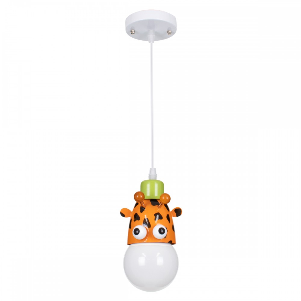 GloboStar® GIRAFFE 00638 Μοντέρνο Κρεμαστό Παιδικό Φωτιστικό Οροφής Μονόφωτο 1 x E27 Λευκό Πράσινο Πορτοκαλί Μαύρο Μεταλλικό Μ12 x Π10.5 x Υ13.5cm