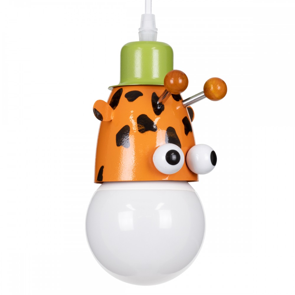 GloboStar® GIRAFFE 00638 Μοντέρνο Κρεμαστό Παιδικό Φωτιστικό Οροφής Μονόφωτο 1 x E27 Λευκό Πράσινο Πορτοκαλί Μαύρο Μεταλλικό Μ12 x Π10.5 x Υ13.5cm