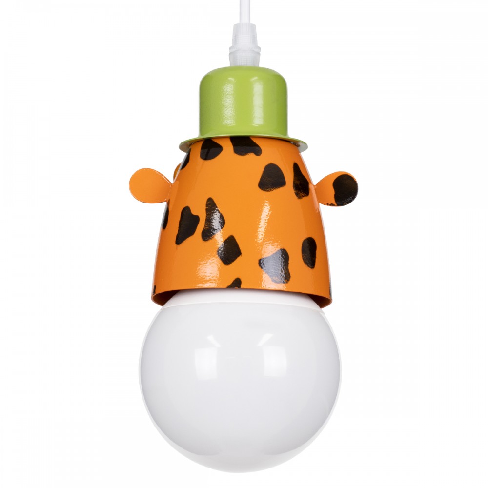 GloboStar® GIRAFFE 00638 Μοντέρνο Κρεμαστό Παιδικό Φωτιστικό Οροφής Μονόφωτο 1 x E27 Λευκό Πράσινο Πορτοκαλί Μαύρο Μεταλλικό Μ12 x Π10.5 x Υ13.5cm