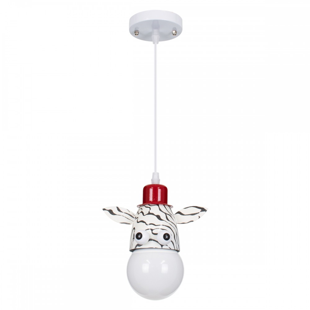 GloboStar® ZEBRA 00639 Μοντέρνο Κρεμαστό Παιδικό Φωτιστικό Οροφής Μονόφωτο 1 x E27 Λευκό Μαύρο Μεταλλικό Μ19 x Π10.5 x Υ13.5cm