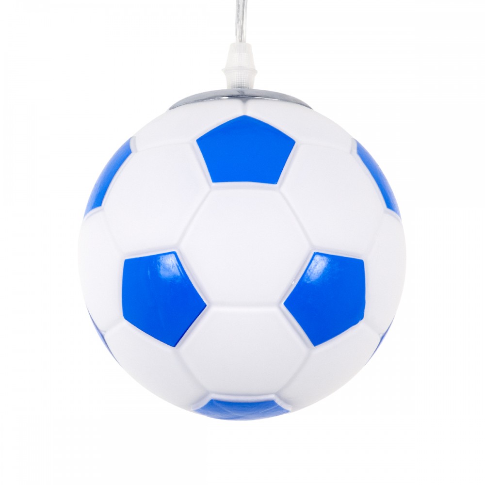 GloboStar® FOOTBALL 00644 Παιδικό Κρεμαστό Φωτιστικό Μπάλα Μονόφωτο 1 x E27 IP20 Λευκό & Μπλε Γυαλί - Μ15 x Π15 x Y18cm