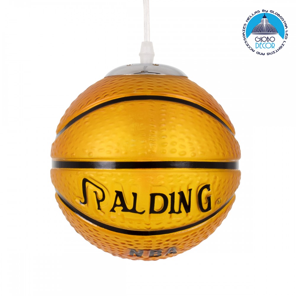 GLOBOSTAR® SPALDING NBA 00645 Παιδικό Κρεμαστό Φωτιστικό Οροφής με Ντουί 1 x E27 AC 220-240V IP20 - Πορτοκαλί & Μαύρο - Μ18 x Π18 x Υ18cm