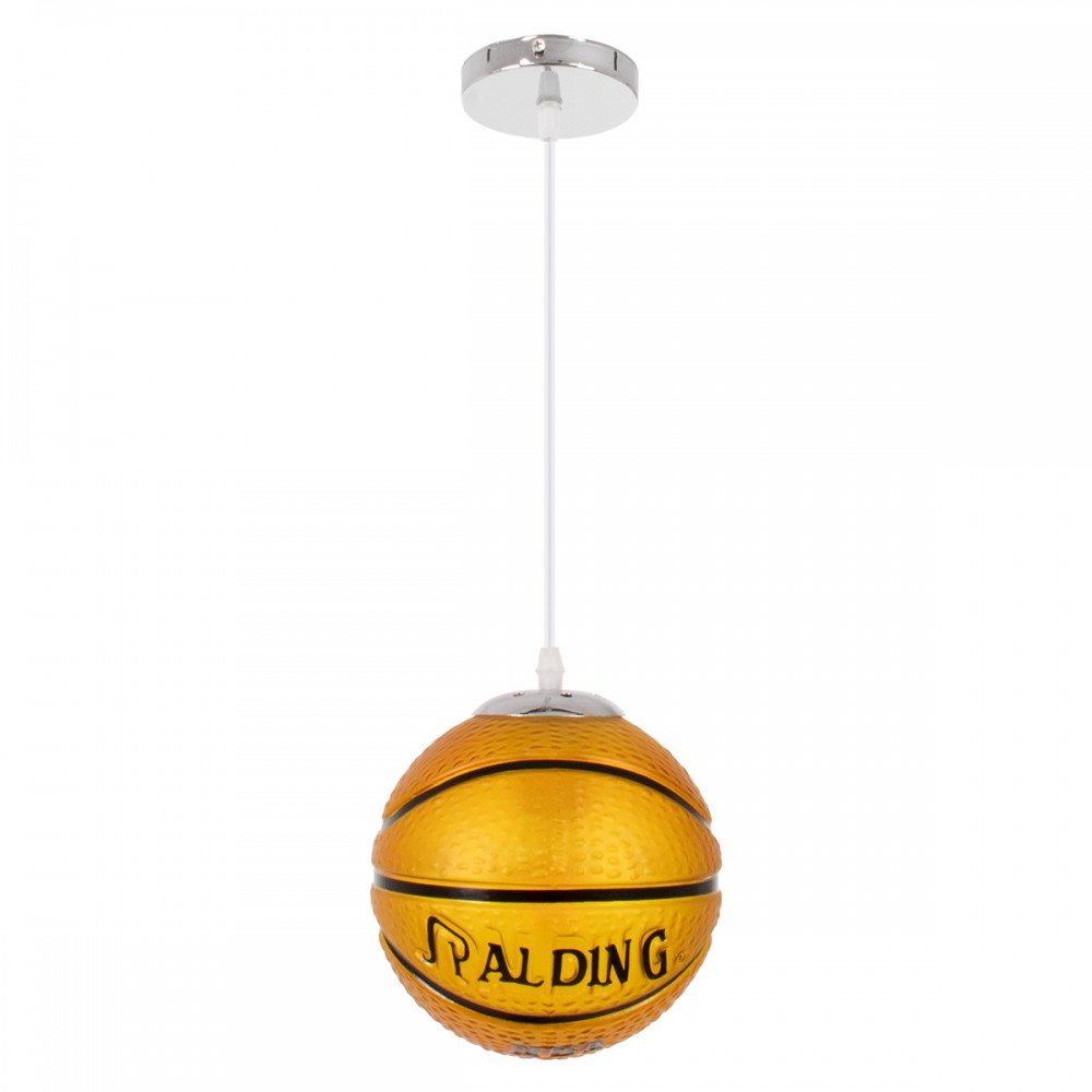 GloboStar® SPALDING NBA 00645 Μοντέρνο Κρεμαστό Παιδικό Φωτιστικό Οροφής Μονόφωτο 1 x E27 Πορτοκαλί Γυάλινο Φ18 x Υ18cm
