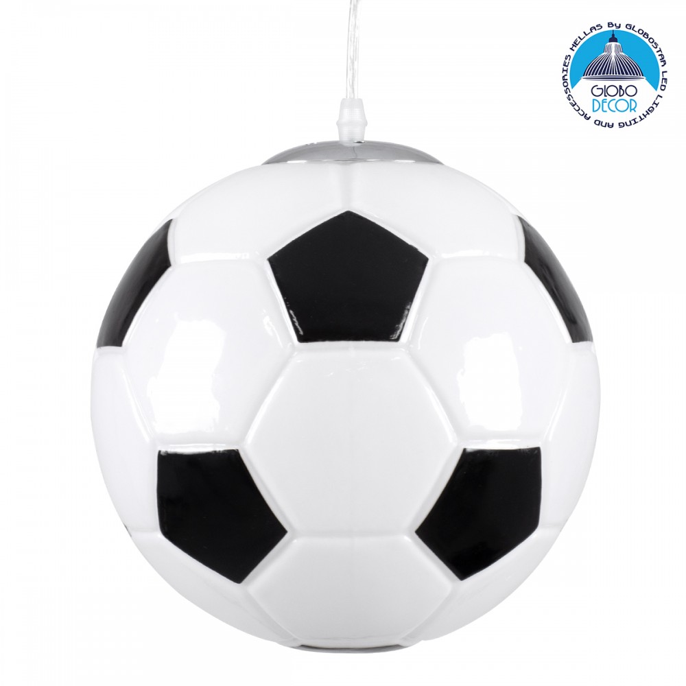 GLOBOSTAR® FOOTBALL 00647 Παιδικό Κρεμαστό Φωτιστικό Οροφής με Ντουί 1 x E27 AC 220-240V IP20 - Λευκό & Μαύρο - Μ25 x Π25 x Υ25cm