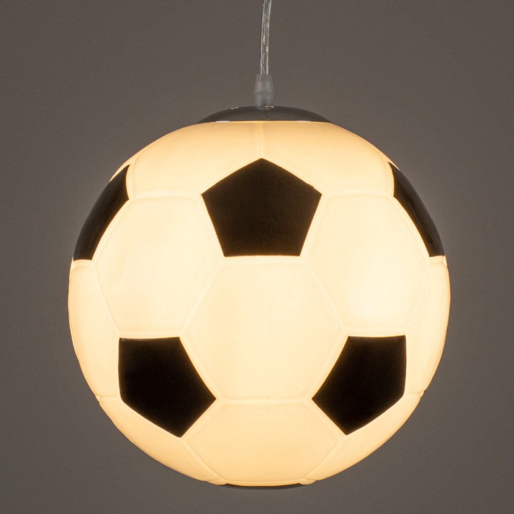 GloboStar® FOOTBALL 00647 Μοντέρνο Κρεμαστό Παιδικό Φωτιστικό Οροφής Μονόφωτο 1 x E27 Μαύρο Λευκό Γυάλινο Φ25 x Υ25cm