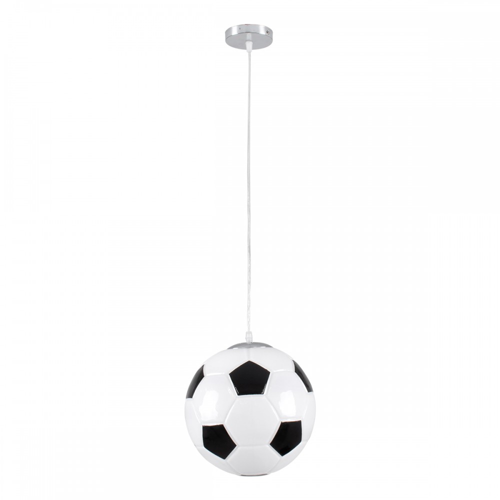 GloboStar® FOOTBALL 00647 Μοντέρνο Κρεμαστό Παιδικό Φωτιστικό Οροφής Μονόφωτο 1 x E27 Μαύρο Λευκό Γυάλινο Φ25 x Υ25cm