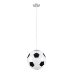 GloboStar® FOOTBALL 00647 Μοντέρνο Κρεμαστό Παιδικό Φωτιστικό Οροφής Μονόφωτο 1 x E27 Μαύρο Λευκό Γυάλινο Φ25 x Υ25cm