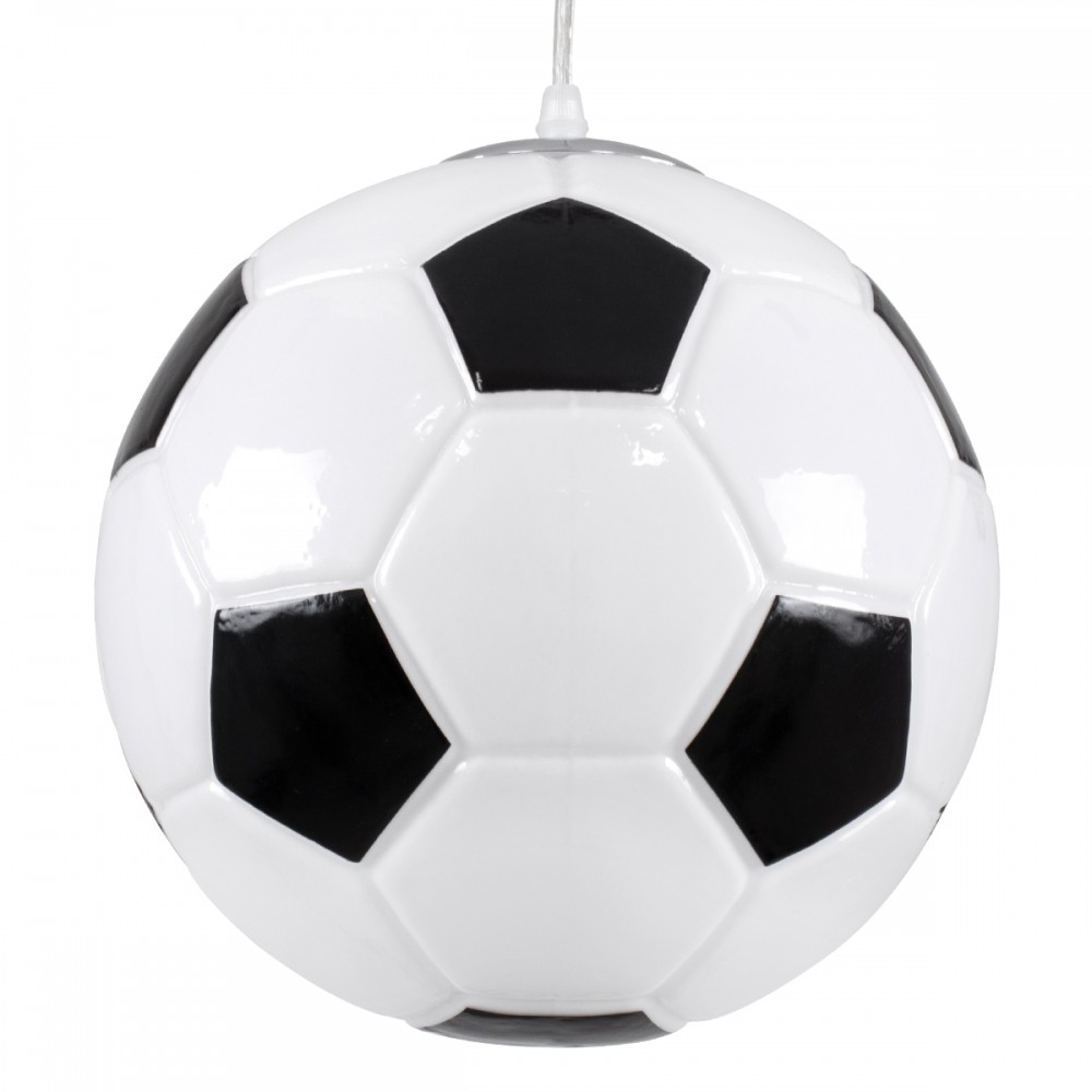 GloboStar® FOOTBALL 00647 Μοντέρνο Κρεμαστό Παιδικό Φωτιστικό Οροφής Μονόφωτο 1 x E27 Μαύρο Λευκό Γυάλινο Φ25 x Υ25cm