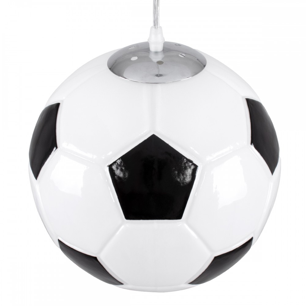 GloboStar® FOOTBALL 00647 Μοντέρνο Κρεμαστό Παιδικό Φωτιστικό Οροφής Μονόφωτο 1 x E27 Μαύρο Λευκό Γυάλινο Φ25 x Υ25cm