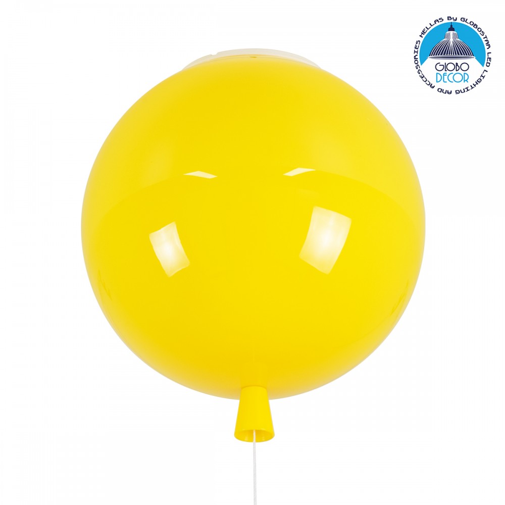 GloboStar® BALLOON 00651 Παιδικό Φωτιστικό Οροφής Μπάλα Μονόφωτο 1 x E27 IP20 Κίτρινο Πλαστικό με Ασημί Μέταλλο - Μ30 x Π30 x Υ33cm