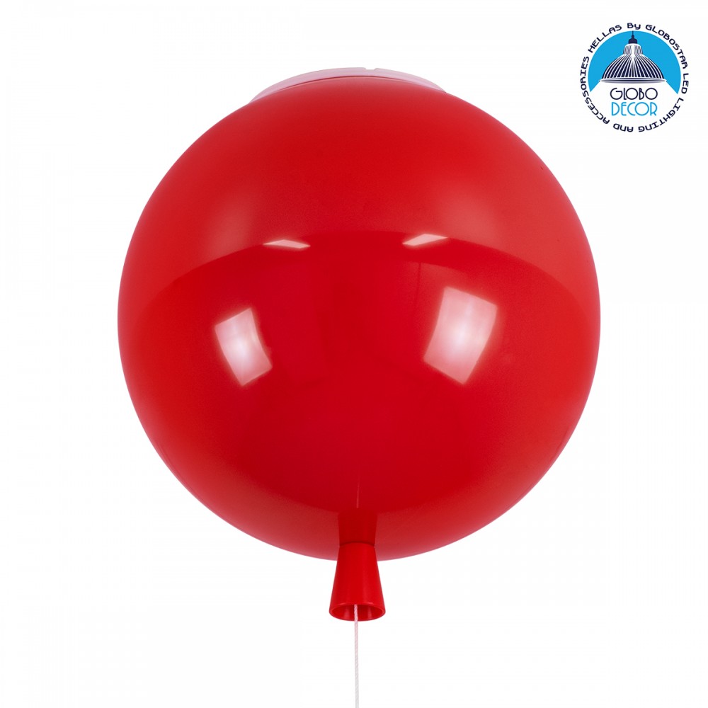 GloboStar® BALLOON 00652 Παιδικό Φωτιστικό Οροφής Μπάλα Μονόφωτο 1 x E27 IP20 Κόκκινο Πλαστικό με Ασημί Μέταλλο - Μ30 x Π30 x Υ33cm