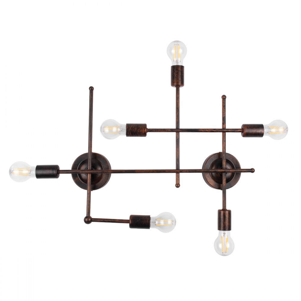 GloboStar® PIPING 00665 Vintage Επιτοίχιο Φωτιστικό Πολύφωτο 6 x E27 IP20 Χάλκινο Μέταλλο - Μ66 x Π9.5 x Υ49cm