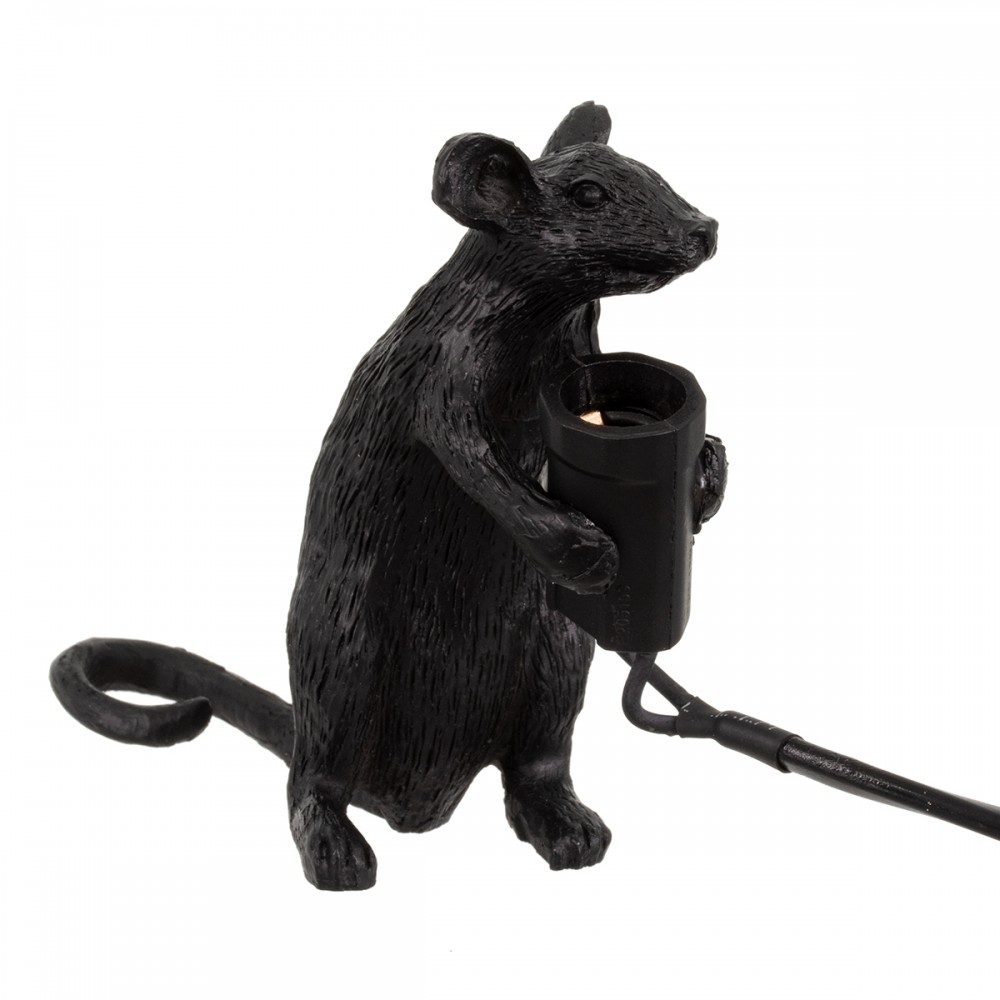 GloboStar® MOUSE 00678 Vintage Επιτραπέζιο Φωτιστικό Πορτατίφ Λαμπατέρ Μονόφωτο με Ντουί 1 x E14 AC 230V Μαύρο Πλαστικό Μ12 x Π4 x Υ10cm