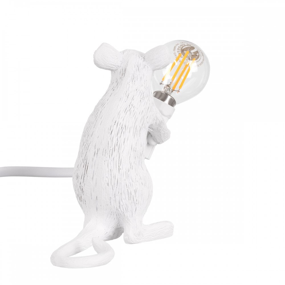 GloboStar® MOUSE 00679 Vintage Επιτραπέζιο Φωτιστικό Πορτατίφ Λαμπατέρ Μονόφωτο με Ντουί 1 x E14 AC 230V Λευκό Πλαστικό Μ12 x Π4 x Υ10cm