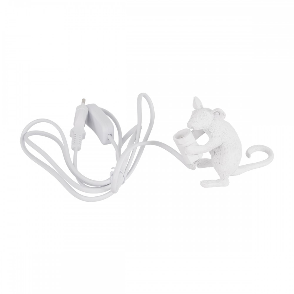 GloboStar® MOUSE 00679 Vintage Επιτραπέζιο Φωτιστικό Πορτατίφ Λαμπατέρ Μονόφωτο με Ντουί 1 x E14 AC 230V Λευκό Πλαστικό Μ12 x Π4 x Υ10cm