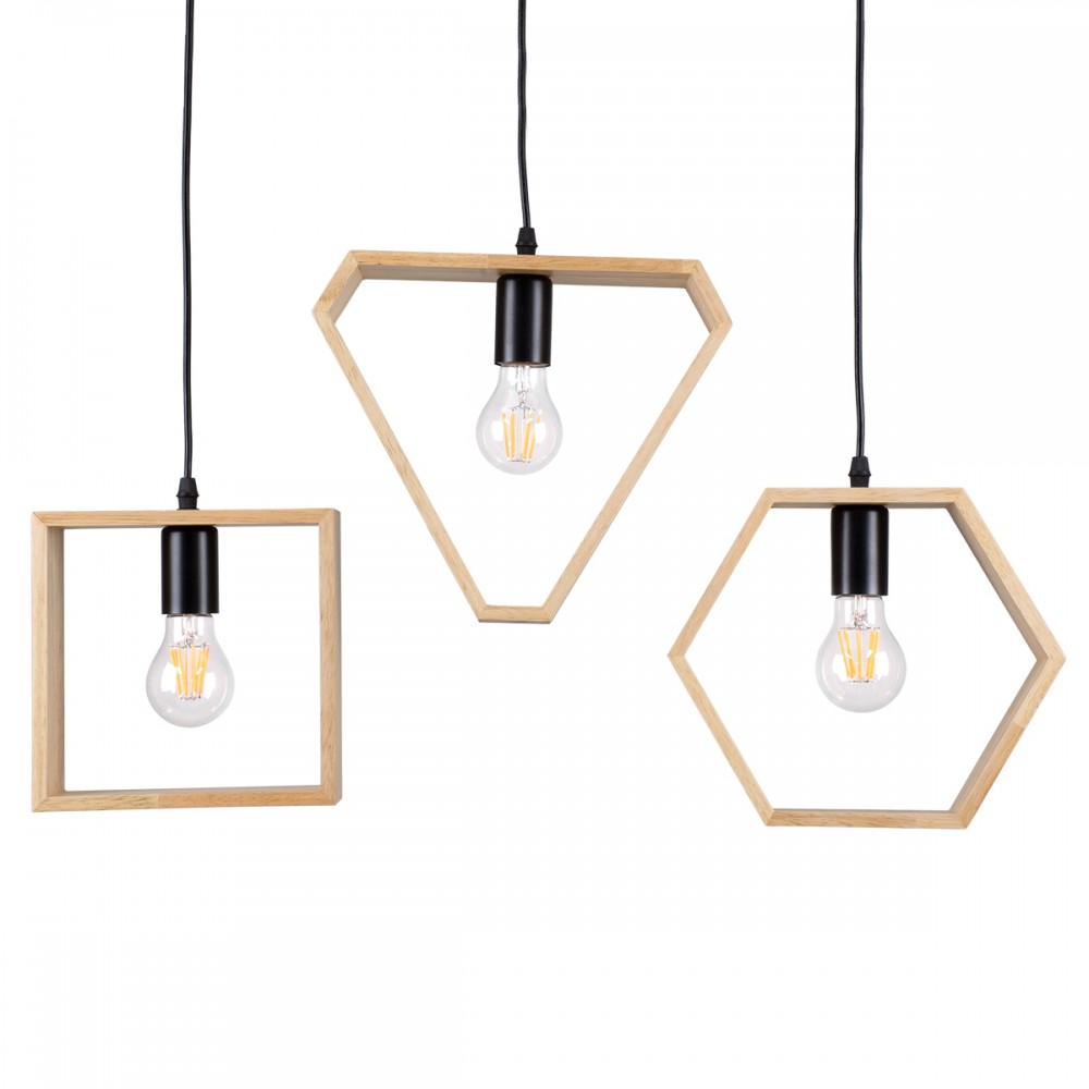 GloboStar® ELISE 00682 Μοντέρνο Κρεμαστό Φωτιστικό Οροφής Τρίφωτο 3 x E27 Μπεζ Μεταλλικό Ξύλινο Δρυς Ράγα Μ76 x Π8 x Υ130cm