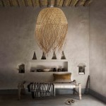 GloboStar® MANILA 00713 Vintage Κρεμαστό Φωτιστικό Οροφής Μονόφωτο 1 x E27 Μπέζ Ξύλινο Ψάθινο Μπαμπού Καμπάνα Φ50 x Y70cm