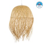 GloboStar® MANILA 00713 Vintage Κρεμαστό Φωτιστικό Οροφής Μονόφωτο 1 x E27 Μπέζ Ξύλινο Ψάθινο Μπαμπού Καμπάνα Φ50 x Y70cm