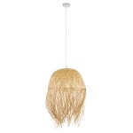 GloboStar® MANILA 00713 Vintage Κρεμαστό Φωτιστικό Οροφής Μονόφωτο 1 x E27 Μπέζ Ξύλινο Ψάθινο Μπαμπού Καμπάνα Φ50 x Y70cm