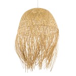 GloboStar® MANILA 00713 Vintage Κρεμαστό Φωτιστικό Οροφής Μονόφωτο 1 x E27 Μπέζ Ξύλινο Ψάθινο Μπαμπού Καμπάνα Φ50 x Y70cm
