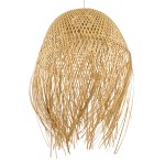 GloboStar® MANILA 00713 Vintage Κρεμαστό Φωτιστικό Οροφής Μονόφωτο 1 x E27 Μπέζ Ξύλινο Ψάθινο Μπαμπού Καμπάνα Φ50 x Y70cm