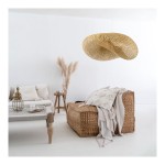 GloboStar® MEXICO 00719 Vintage Κρεμαστό Φωτιστικό Οροφής Μονόφωτο 1 x E27 Μπεζ Ξύλινο Μπαμπού Μ65 x Π46 x Y30cm