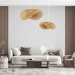 GloboStar® MEXICO 00719 Vintage Κρεμαστό Φωτιστικό Οροφής Μονόφωτο 1 x E27 Μπεζ Ξύλινο Μπαμπού Μ65 x Π46 x Y30cm