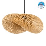 GloboStar® MEXICO 00719 Vintage Κρεμαστό Φωτιστικό Οροφής Μονόφωτο 1 x E27 Μπεζ Ξύλινο Μπαμπού Μ65 x Π46 x Y30cm