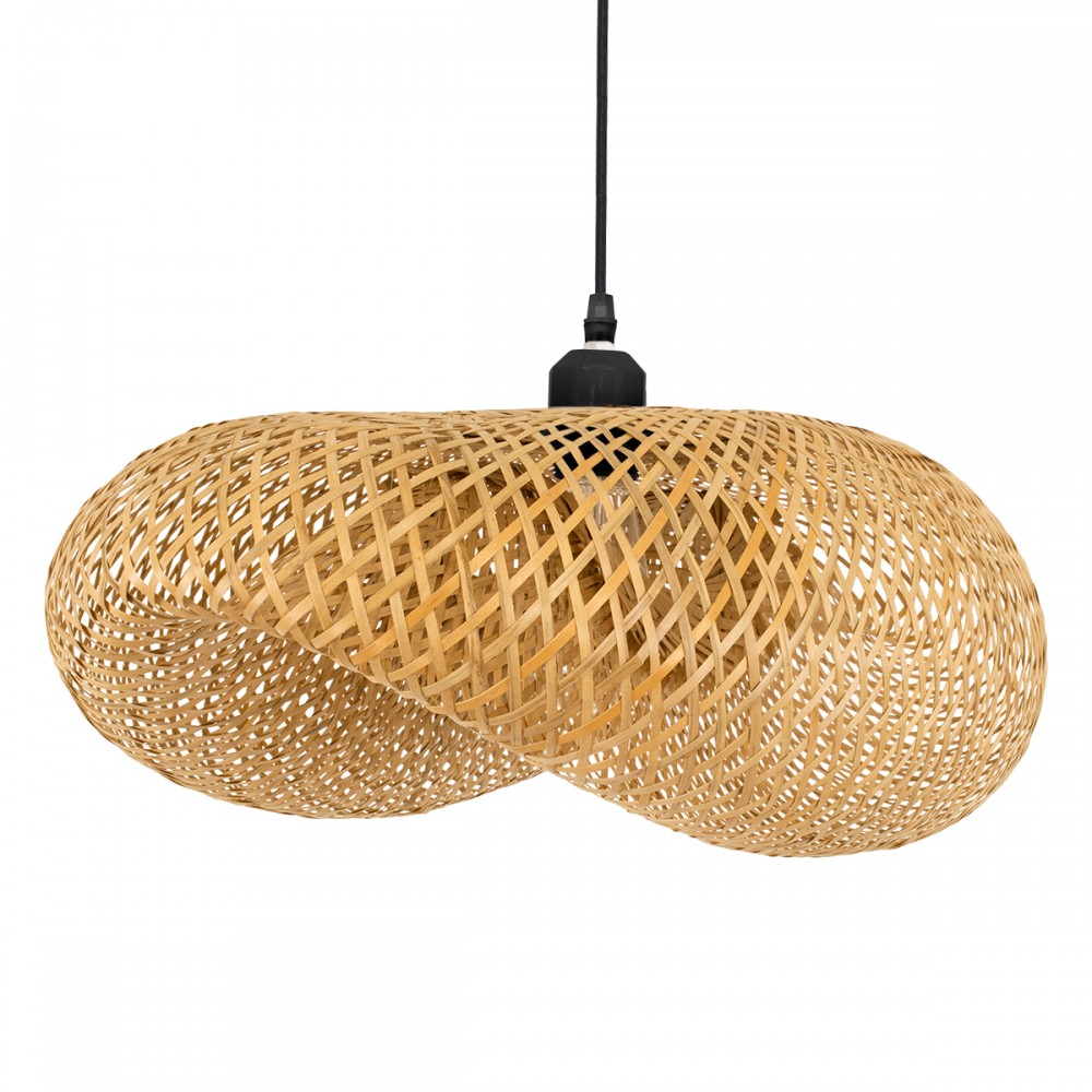 GloboStar® MEXICO 00719 Vintage Κρεμαστό Φωτιστικό Οροφής Μονόφωτο 1 x E27 Μπεζ Ξύλινο Μπαμπού Μ65 x Π46 x Y30cm