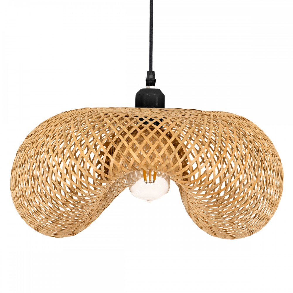 GloboStar® MEXICO 00719 Vintage Κρεμαστό Φωτιστικό Οροφής Μονόφωτο 1 x E27 Μπεζ Ξύλινο Μπαμπού Μ65 x Π46 x Y30cm