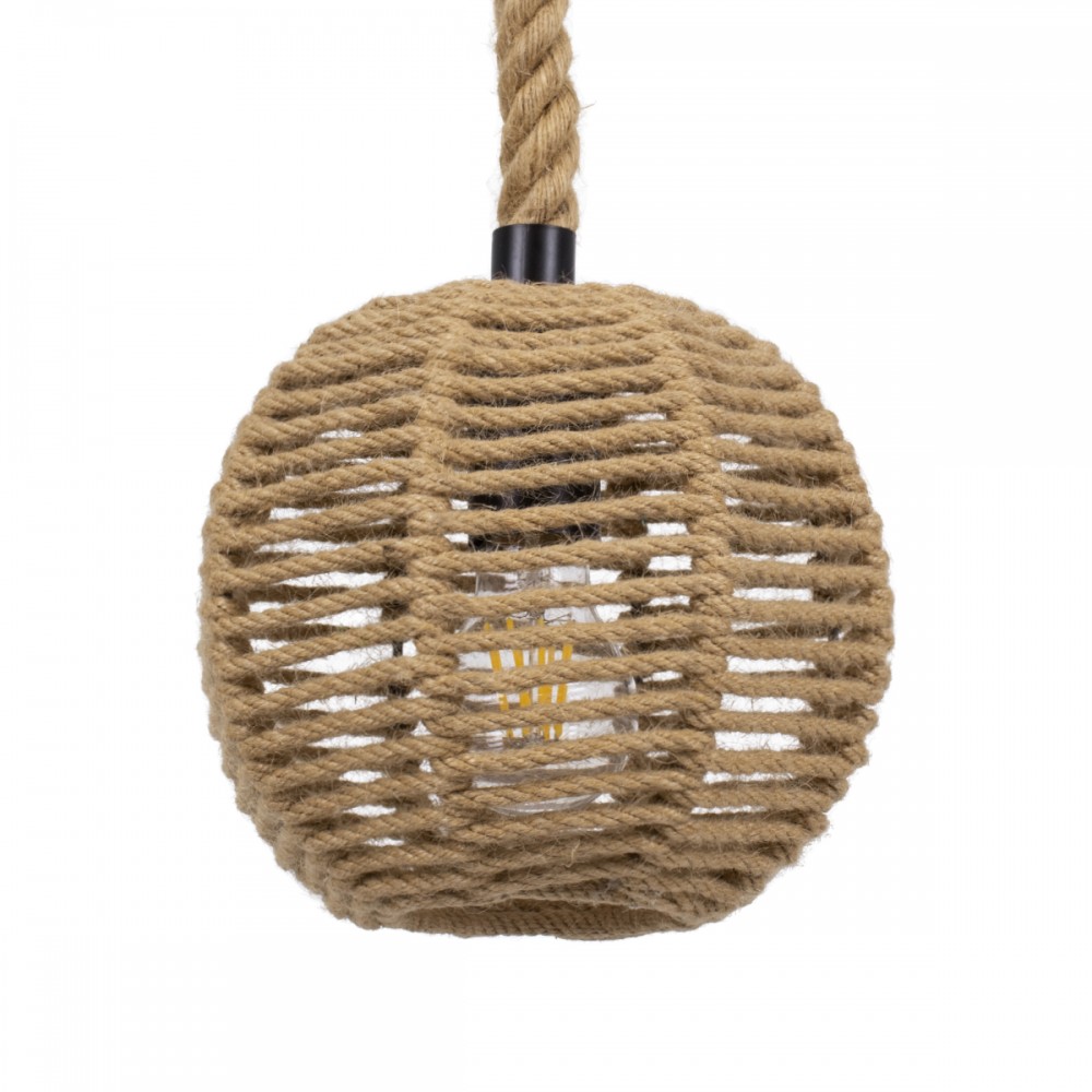GloboStar® MANDALA 00730 Boho Κρεμαστό Φωτιστικό Μπάλα Μονόφωτο 1 x E27 IP20 Μπεζ Σχοινί - Μ20 x Π20 x Υ20cm