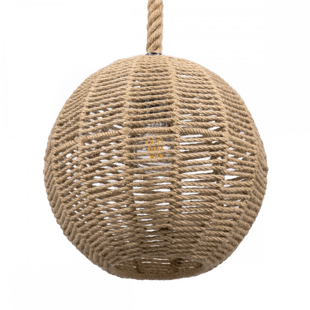 GloboStar® MANDALA 00731 Boho Κρεμαστό Φωτιστικό Πλέγμα Μονόφωτο 1 x E27 IP20 Μπεζ Σχοινί - Μ30 x Π30 x Y30cm