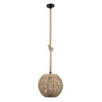 GloboStar® MANDALA 00731 Vintage Κρεμαστό Φωτιστικό Οροφής Μονόφωτο 1 x E27 Πλέγμα με Μπεζ Σχοινί Φ30 x Υ30cm