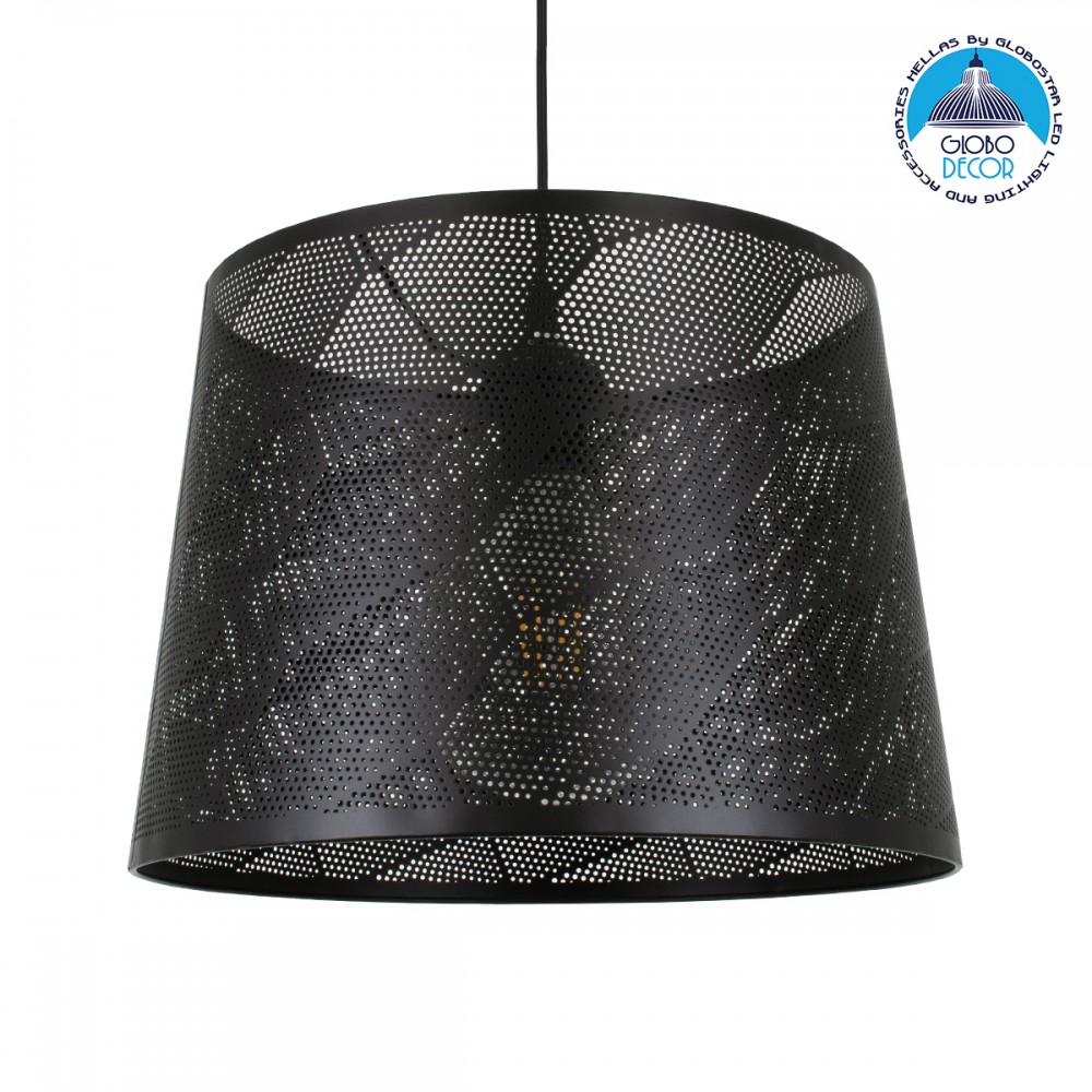 GloboStar® SPARKLE 00733 Μοντέρνο Κρεμαστό Φωτιστικό Καπέλο Μονόφωτο 1 x E27 IP20 Μαύρο Μέταλλο - Μ35 x Π35 x Υ26cm