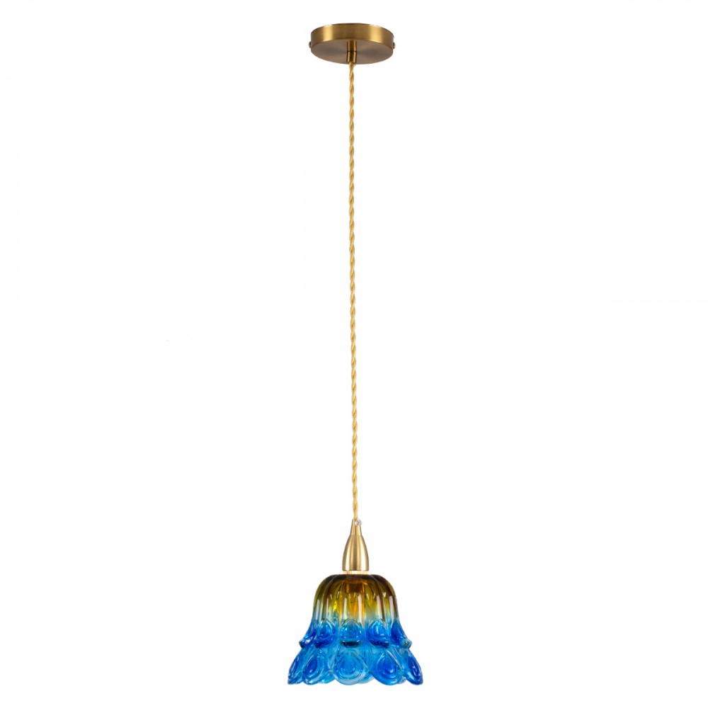 GloboStar® SACHA 00735 Vintage Κρεμαστό Φωτιστικό Οροφής Μονόφωτο 1 x E27 Γυάλινο Πολύχρωμο Καμπάνα Φ15 x Υ18cm