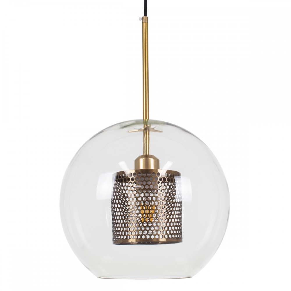 GLOBOSTAR® AVERY 00740 Μοντέρνο Κρεμαστό Φωτιστικό Οροφής με Ντουί 1 x E27 AC 220-240V IP20 - Διάφανο & Χρυσό - Μ30 x Π30 x Υ48cm