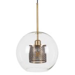 GloboStar® AVERY 00740 Μοντέρνο Κρεμαστό Φωτιστικό Οροφής Μονόφωτο 1 x E27 Διάφανο Γυάλινο με Χρυσό Μεταλλικό Πλέγμα Φ30 x Υ48cm